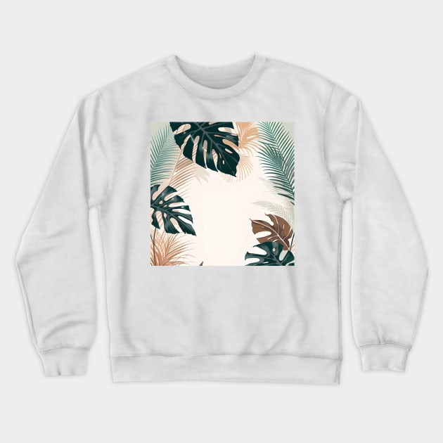 Minimalist Boho Chic Botanical Nature Teal Beige Tropical Plant Leaves Crewneck Sweatshirt by Tina